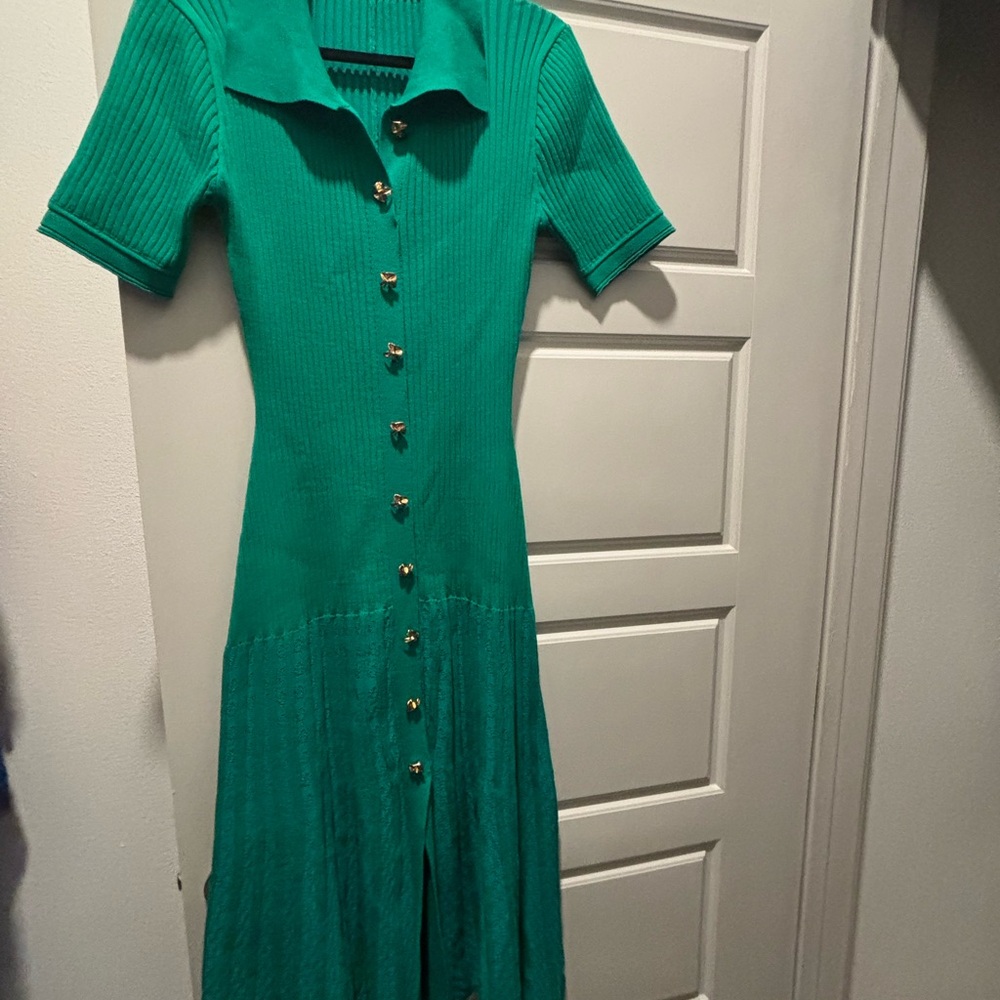Green Ribbed Button-Down Dress - Picture 6 of 9